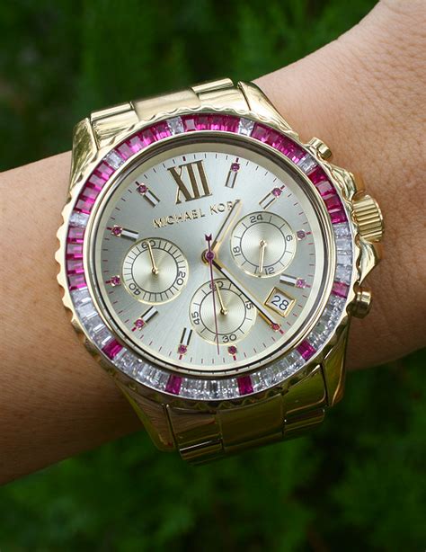 michael kors everest pink white baguette gold watch|michael kors everest.